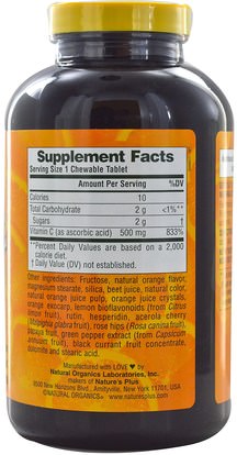 الفيتامينات، فيتامين ج، فيتامين ج مضغ Natures Plus, Orange Juice Vitamin C Supplement, 500 mg, 180 Tablets