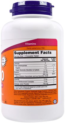 الفيتامينات، فيتامين ج، فيتامين ج مضغ Now Foods, Chewable C-500, Orange Juice Flavor, 100 Tablets