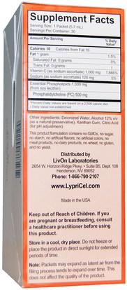 الفيتامينات، فيتامين ج، فيتامين ج الليبوسومات LypriCel, Liposomal Vitamin C, 30 Packets, 0.2 fl oz (5.7 ml) Each