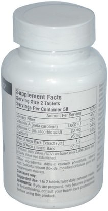 الفيتامينات، فيتامين ج، فيتامين ج بالإضافة إلى الأعشاب، بو داركو Source Naturals, Pau DArco Extract, 500 mg, 100 Tablets