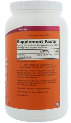 الفيتامينات، فيتامين ج، فيتامين ج مسحوق وبلورات Now Foods, Vitamin C Crystals, 3 lbs (1361 g)