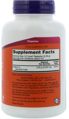 الفيتامينات، فيتامين ج، فيتامين ج مسحوق وبلورات Now Foods, Vitamin C Crystals, 8 oz (227 g)