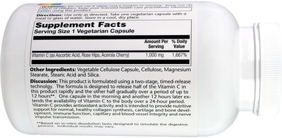 الفيتامينات، فيتامين ج، فيتامين ج الافراج عن الوقت Solaray, Vitamin C, Two-Stage Timed-Release, 1,000 mg, 250 Vegetarian Capsules