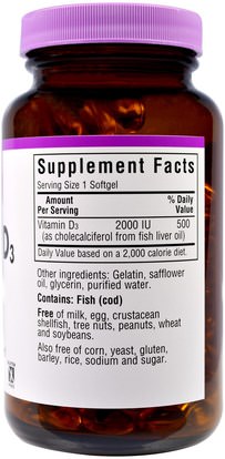 الفيتامينات، فيتامين d3 Bluebonnet Nutrition, Vitamin D3, 2,000 IU, 250 Softgels