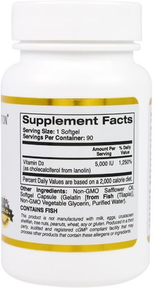 الفيتامينات، فيتامين d3 California Gold Nutrition, CGN, Vitamin D3, 5,000 IU, 90 Fish Gelatin Softgels
