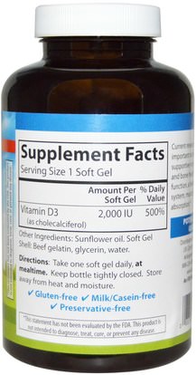 الفيتامينات، فيتامين d3 Carlson Labs, Vitamin D3, 2,000 IU, 360 Soft Gels