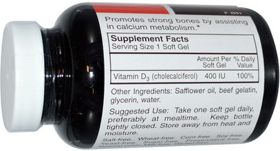 الفيتامينات، فيتامين d3 Carlson Labs, Vitamin D3, 400 IU, 250 Soft Gels