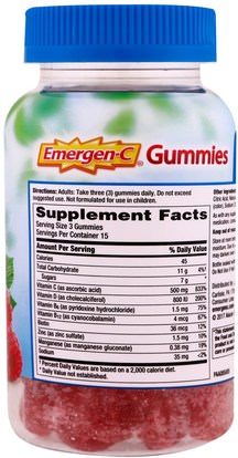 الفيتامينات، فيتامين d3 Emergen-C, Immune Plus with Vitamin D Gummies, Raspberry, 45 Gummies