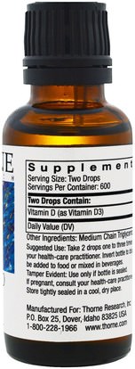 الفيتامينات، فيتامين d3، الدعم المناعي Thorne Research, Vitamin D, 1,000 IU, 1 fl oz (30 ml)