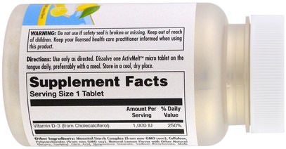الفيتامينات، فيتامين d3 KAL, D-3, Lemon Meringue, 1000 IU, 100 Micro Tablets
