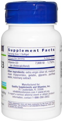 الفيتامينات، فيتامين d3 Life Extension, Vitamin D3, 7,000 IU, 60 Softgels