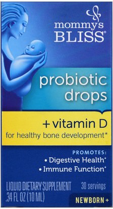 الفيتامينات، فيتامين d3 Mommys Bliss, Probiotic Drops + Vitamin D.34 fl oz (10 ml)