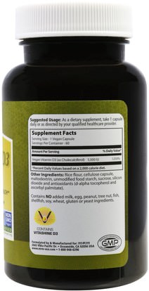 الفيتامينات، فيتامين d3 MRM, Vegan Vitamin D3, 5,000 IU, 60 Vegan Caps