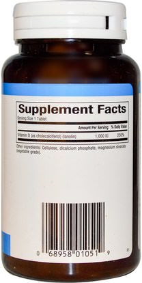الفيتامينات، فيتامين d3 Natural Factors, Vitamin D3, 1000 IU, 180 Tablets