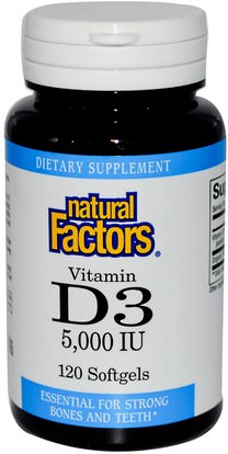الفيتامينات، فيتامين d3 Natural Factors, Vitamin D3, 5000 IU, 120 Softgels