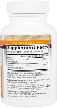 الفيتامينات، فيتامين d3 NutraLife, Vitamin K2 + D3, 60 Easy Chew Tablets