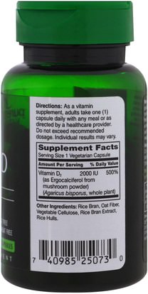 الفيتامينات، فيتامين d3 PureMark Naturals, Vitamin D, 2000 IU, 60 Vegetarian Capsules