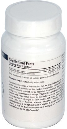 الفيتامينات، فيتامين d3 Source Naturals, Vitamin D-3, 2,000 IU, 200 Softgels