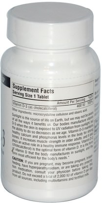 الفيتامينات، فيتامين d3 Source Naturals, Vitamin D-3, 400 IU, 200 Tablets