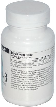 الفيتامينات، فيتامين d3 Source Naturals, Vitamin D-3, 5,000 IU, 120 Capsules