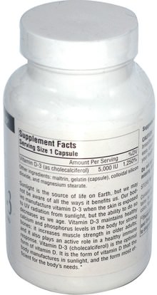 الفيتامينات، فيتامين d3 Source Naturals, Vitamin D-3, 5,000 IU, 240 Capsules