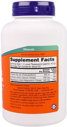 الفيتامينات، فيتامين d3، المكملات الغذائية، المعادن، الكالسيوم والمغنيسيوم Now Foods, Calcium & Magnesium, 8 oz (227 g)
