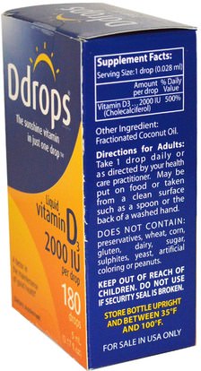الفيتامينات، فيتامين d3، فيتامين d3 السائل Ddrops, Liquid Vitamin D3, 2000 IU, 0.17 fl oz (5 ml)
