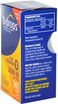 الفيتامينات، فيتامين d3، فيتامين d3 السائل Ddrops, Liquid Vitamin D3, 2000 IU, 0.34 fl oz (10 ml)