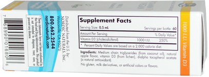 الفيتامينات، فيتامين d3، فيتامين d3 السائل Nordic Naturals, Vitamin D3, Vegan, 1000 IU, 1 fl oz (30 ml)