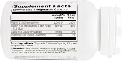 الفيتامينات، فيتامين d3، فيتامين k Solaray, Vitamin D-3 & K-2, 5000 IU, 60 Veggie Caps