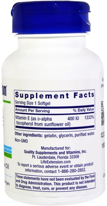 الفيتامينات، فيتامين e Life Extension, Natural Vitamin E, 400 IU, 90 Softgels
