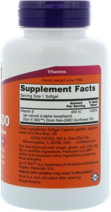 الفيتامينات، فيتامين e Now Foods, Sun-E 400, 120 Softgels