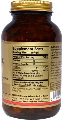 الفيتامينات، فيتامين e Solgar, Natural Vitamin E, 1000 IU, 100 Softgels