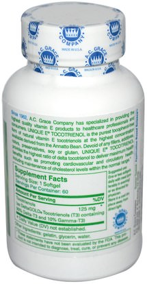 الفيتامينات، فيتامين e، فيتامين e توكوترينولز A.C. Grace Company, Unique Tocotrienol, 60 Softgels