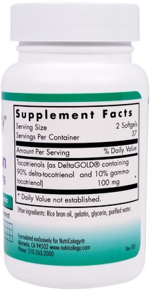 الفيتامينات، فيتامين e، فيتامين e توكوترينولز Nutricology, Delta-Fraction, Tocotrienols, 50 mg, 75 Softgels