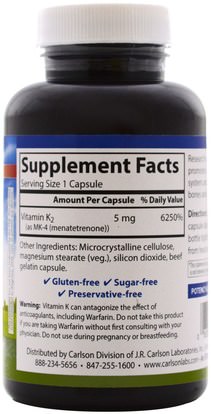 الفيتامينات، فيتامين k Carlson Labs, Vitamin K2, MK-4 (Menatetrenone), 5 mg, 180 Capsules
