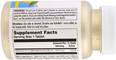 الفيتامينات، فيتامين k KAL, K-2, Lemon, 500 mcg, 100 Micro Tablets