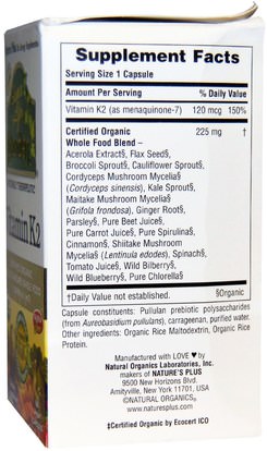 الفيتامينات، فيتامين k Natures Plus, Source of Life, Garden, Vitamin K2, 60 Vegan Caps