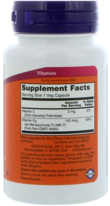 الفيتامينات، فيتامين k Now Foods, MK-7, Vitamin K-2, 100 mcg, 60 Veg Capsules
