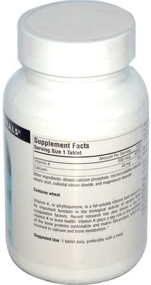 الفيتامينات، فيتامين k Source Naturals, Vitamin K, 500 mcg, 200 Tablets