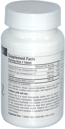 الفيتامينات، فيتامين k Source Naturals, Vitamin K2, 100 mcg, 60 Tablets