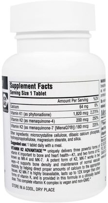 الفيتامينات، فيتامين k Source Naturals, Vitamin K2 Advantage, 2,200 mcg, 60 Tablets