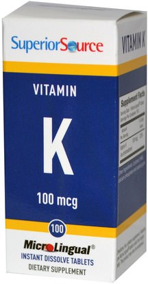 الفيتامينات، فيتامين k Superior Source, Vitamin K, 100 mcg, 100 Microlingual Instant Dissolve Tablets