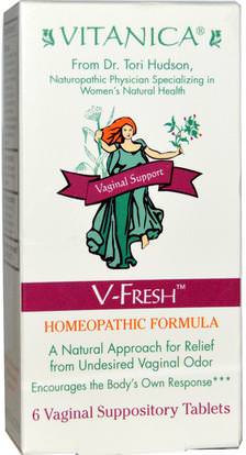Vitanica, V-Fresh, Vaginal Support, 6 Vaginal Suppository Tablets ,والمكملات الغذائية، والمرأة المثلية