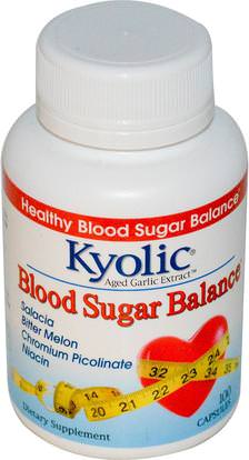 Wakunaga - Kyolic, Aged Garlic Extract, Blood Sugar Balance, 100 Capsules ,الصحة، السكر في الدم، المكملات الغذائية، المضادات الحيوية، الثوم