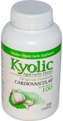 Wakunaga - Kyolic, Aged Garlic Extract, Cardiovascular, Formula 100, 200 Capsules ,المكملات الغذائية، المضادات الحيوية، الثوم، الصحة، القلب القلب والأوعية الدموية، دعم القلب