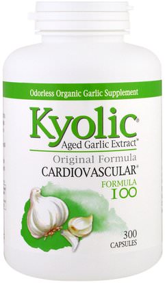 Wakunaga - Kyolic, Aged Garlic Extract, Cardiovascular, Formula 100, 300 Capsules ,المكملات الغذائية، المضادات الحيوية، الثوم، الصحة، القلب القلب والأوعية الدموية، دعم القلب