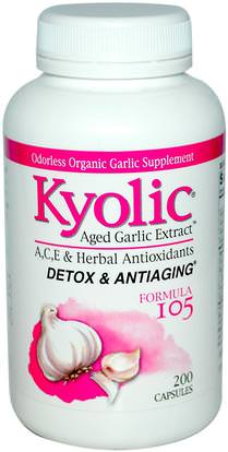 Wakunaga - Kyolic, Aged Garlic Extract, Detox & Anti-Aging, Formula 105, 200 Capsules ,Herb-sa