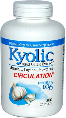Wakunaga - Kyolic, Aged Garlic Extract, Circulation, Formula 106, 300 Capsules ,المكملات الغذائية، المضادات الحيوية، الثوم