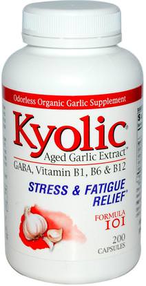 Wakunaga - Kyolic, Aged Garlic Extract, Stress & Fatigue Relief, Formula 101, 200 Capsules ,المكملات الغذائية، المضادات الحيوية، الثوم، الصحة، مكافحة الإجهاد